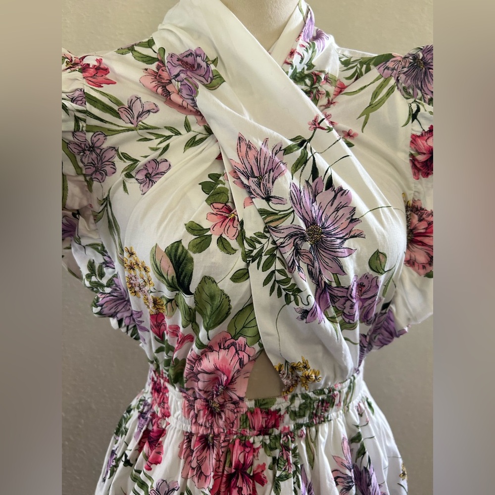 Reset Floral front Wrap mini Dress with Ruffled Sleeves NwT sz S - Picture 2 of 8